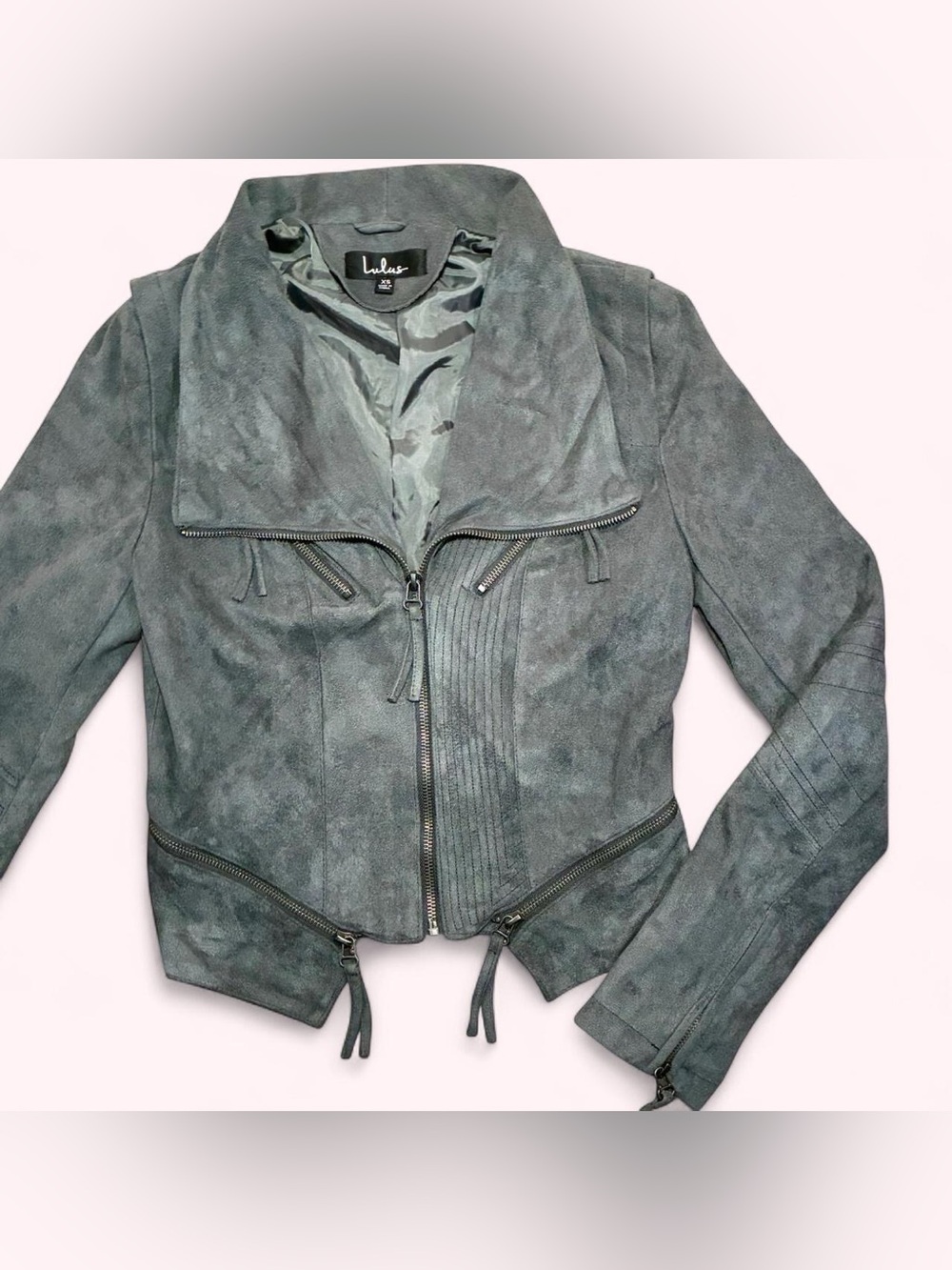 LULU’S Fitted Grey Suede Moto Jacket